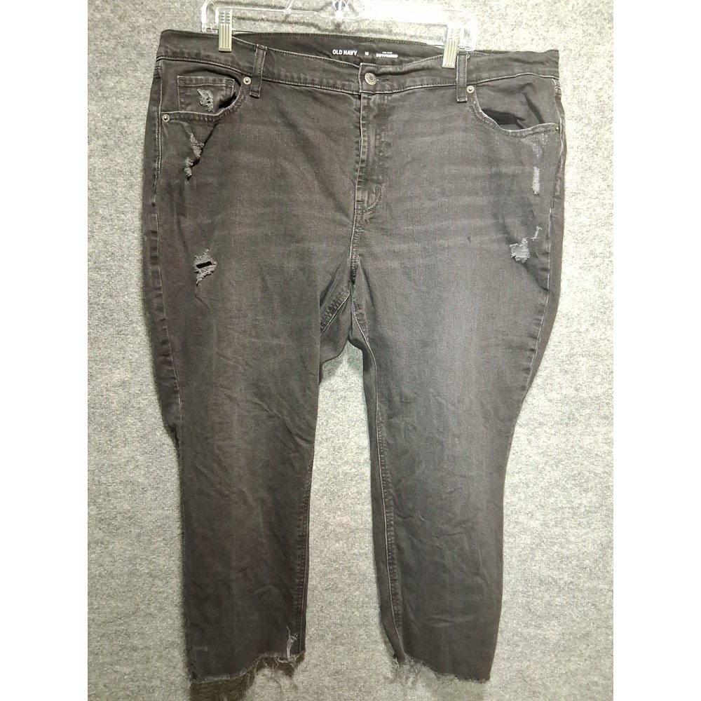 Old Navy Womens Mid‎ Rise Boyfriend Jeans Plus Size 18 Distressed Black Denim